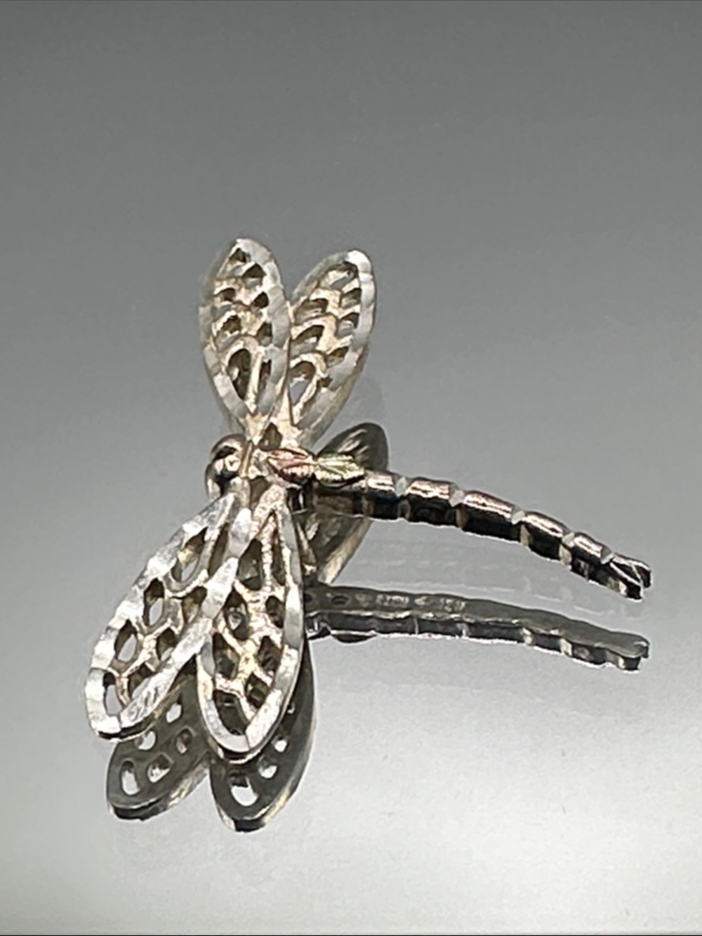 Delicate Black Hills Gold Silver Dragonfly Pendant